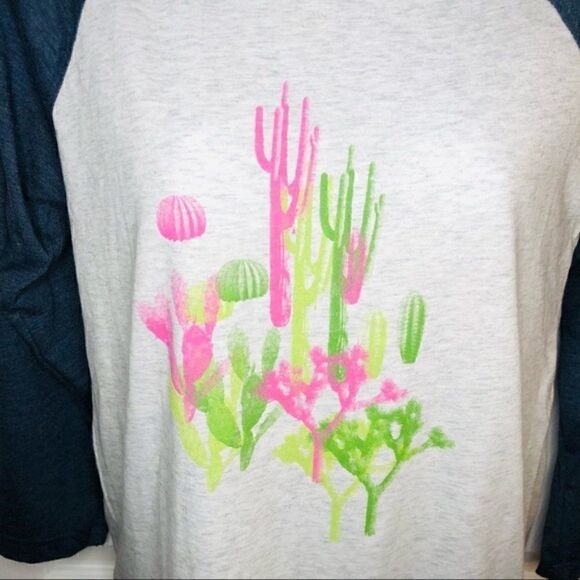 Modcloth Raglan Tee Dessert Cacti Print Grey Blue XS - Picture 5 of 11
